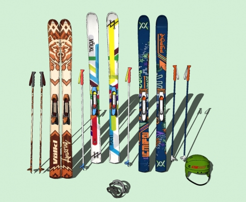 现代滑雪板滑雪杖雪橇，雪具