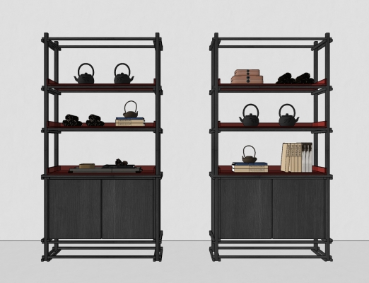 新中式书柜装饰柜，茶柜，书柜，书架，茶壶展架组合
