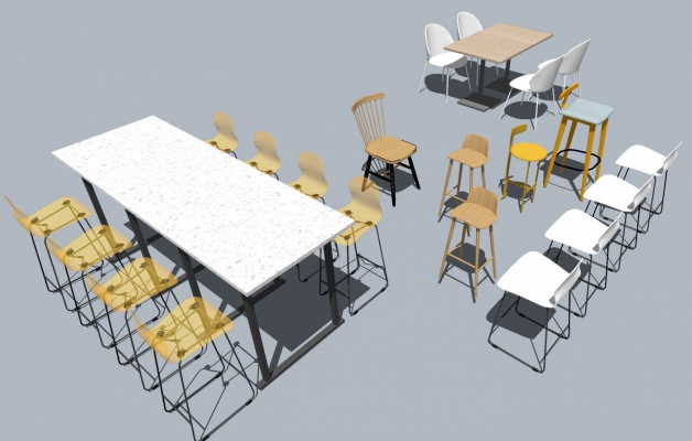 现代员工餐厅食堂餐桌椅吧椅吧凳