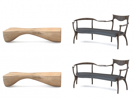 新中式异形长椅靠椅，木头长条凳，
