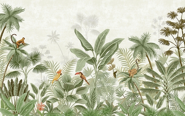 墙酷 现代东南亚热带植物动物绿色壁画