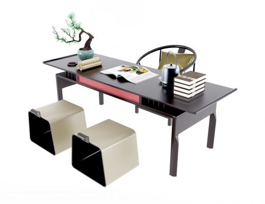 新中式书桌椅 方凳 单椅 (1)