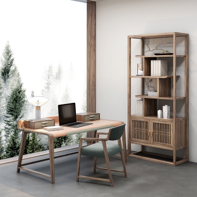 新中式实木书桌椅书柜书架