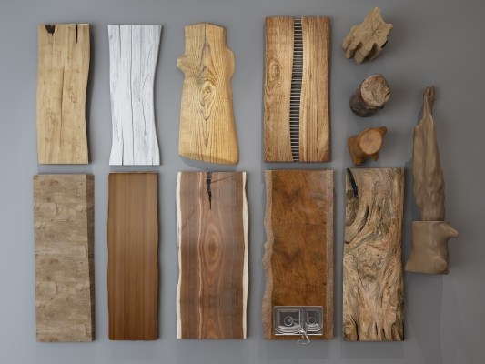 现代实木原木大板木板桌面，茶桌，木凳子组合