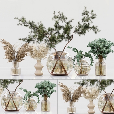 现代植物玻璃花瓶,花艺,花瓶摆件