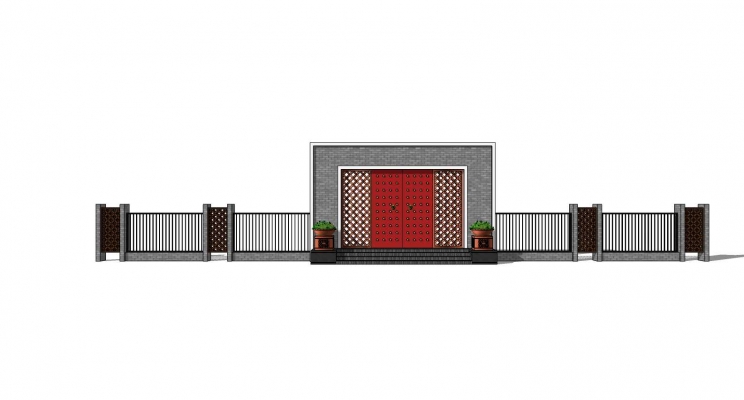 新中式大门入口，门楼子，院墙围墙