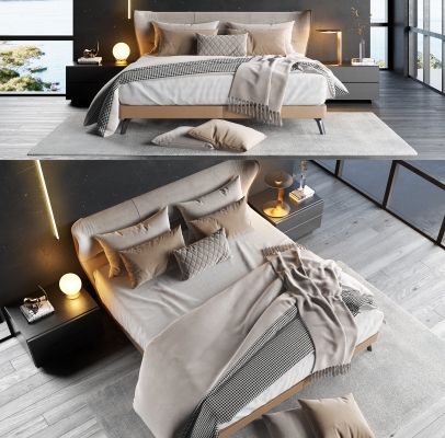 现代布艺双人床 床具