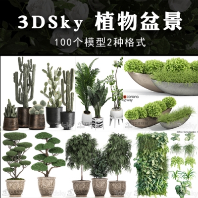100套植物盆景盆栽3dsky模型-支持导入PM/Connecter