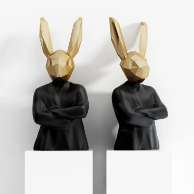 现代兔子抽象人物兔子雕塑摆件