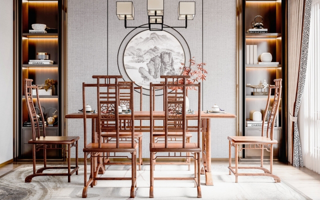 中式餐厅餐桌餐椅组合