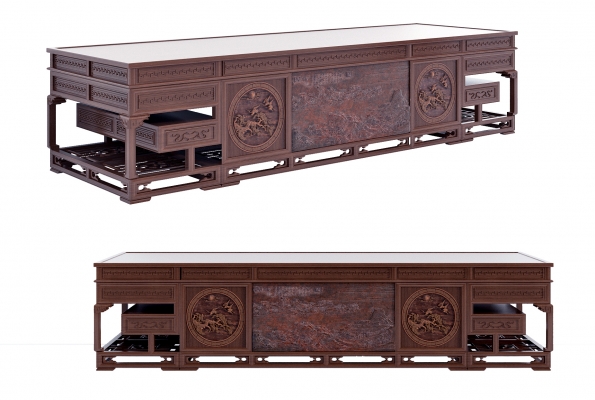中式古典红木实木浮雕班台桌,办公桌
