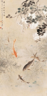 中式金鱼字画水墨画