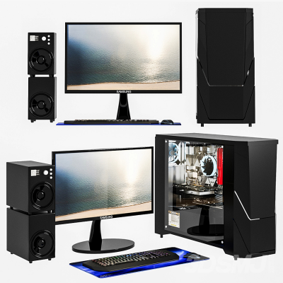 现代台式电脑主机显示器 ，机箱键盘(