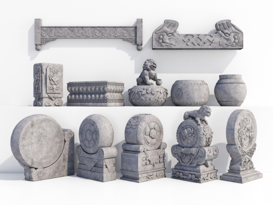 中式古典石雕构件 3d模型下载