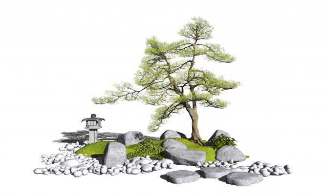 新中式日式庭院景观植物景观石头
