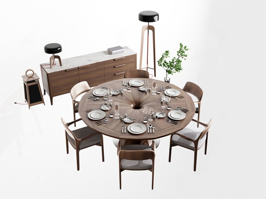 新中式餐桌椅，圆形餐桌椅，台灯落地灯