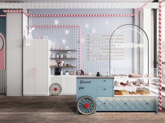现代儿童餐厅奶茶店，甜品店，蛋糕店，蛋糕糕点展示柜