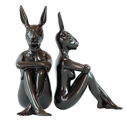 现代雕塑兔子头人物雕塑