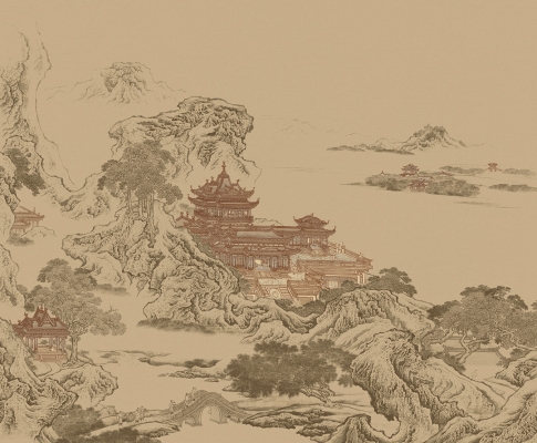 中式山水图案壁纸背景画 (10)