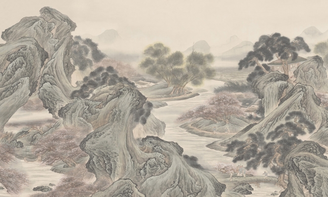 中式山水图案壁纸背景画 (12)
