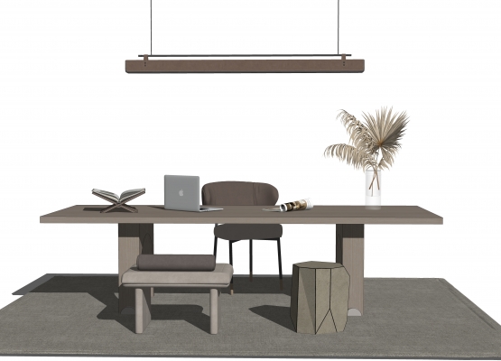 现代实木书桌椅，长条办公吊灯