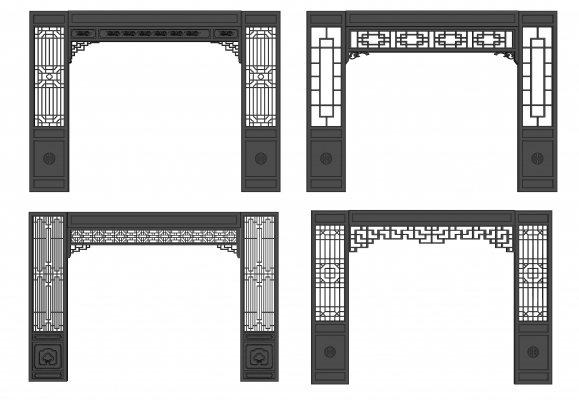 中式花格拱门，屏风隔断，挂落