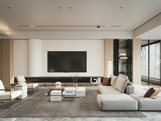 现代极简客厅沙发饰品摆件电视墙