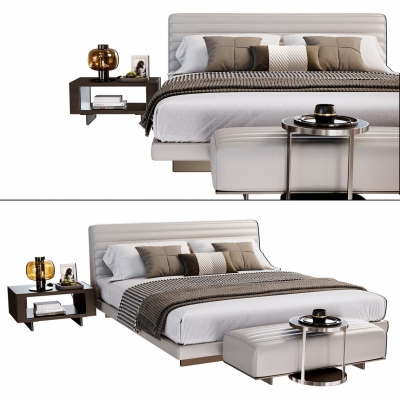 双人床床头柜组合3d模型下载