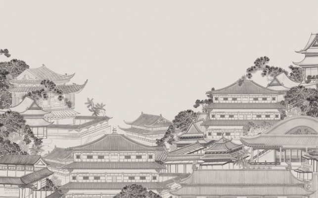 新中式建筑背景壁纸壁布壁画 (4)