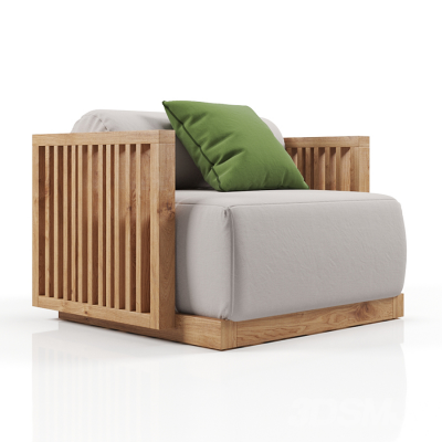 Poltron 布艺原木实木单人沙发，休闲沙发