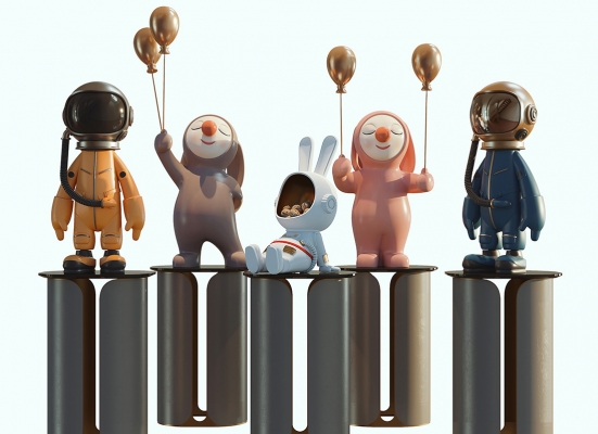 现代兔子公仔航天员太空人暴力熊潮玩雕塑饰品摆件