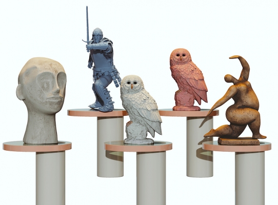 现代猫头鹰猴子铠甲武士潮玩雕塑饰品摆件