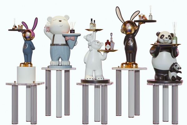 现代小狗熊，熊猫兔子雕塑饰品摆件