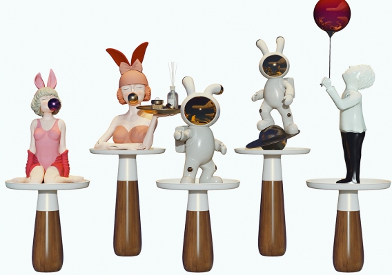 现代兔女郎太空兔人物雕塑饰品摆件