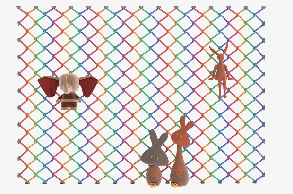 现代彩色麻绳儿童攀爬网兔子大象玩具