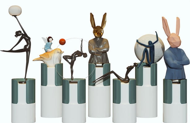 现代芭蕾人物兔子潮玩雕塑饰品摆件
