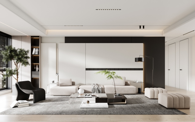02现代客厅，沙发茶几单人沙发沙发墩地毯3d模型下载