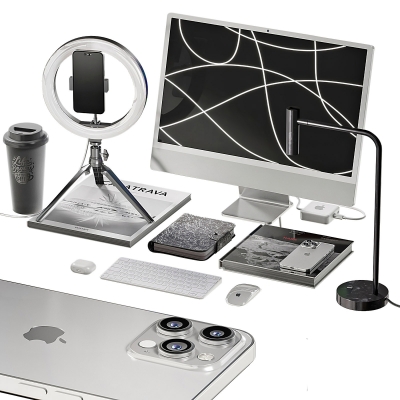 现代办公用品，一体机苹果电脑手机，键盘鼠标，直播背光灯设备3d模型下载