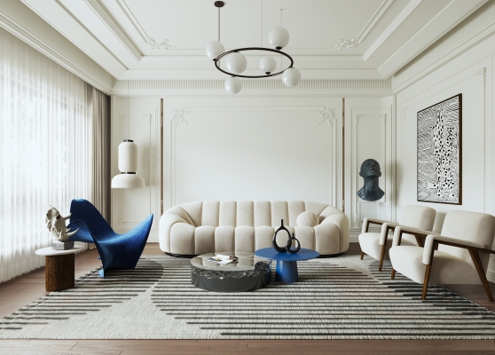轻法式客厅异形沙发休闲椅茶几3d模型下载