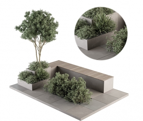 现代景观座椅绿植树花池花槽，灌木