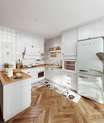 欧式法式厨房橱柜冰箱