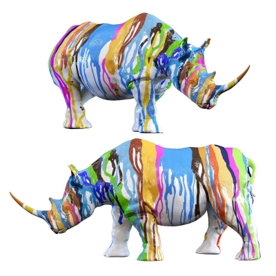 现代彩色犀牛雕塑摆件 