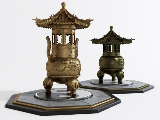 中式风格香炉古董
