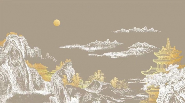 1新中式山水，山脉北京壁纸壁布背景画， (4)