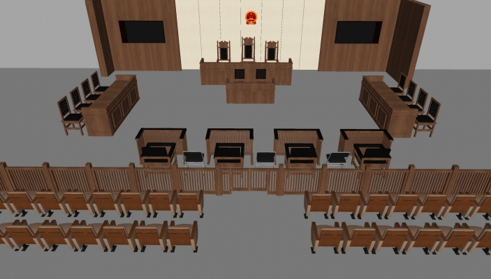 新中式法院法庭su模型