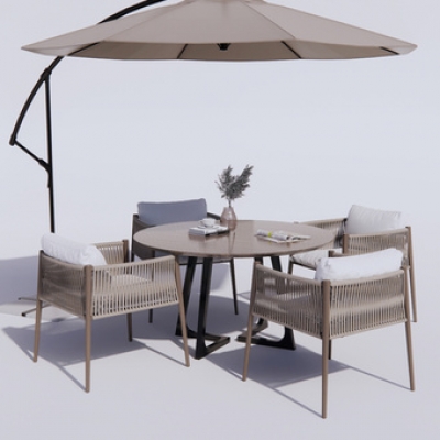 户外桌椅 遮阳伞su模型