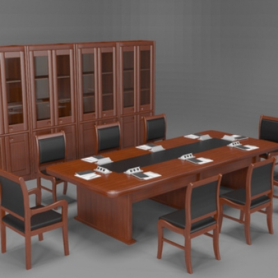 新中式办公桌椅su模型