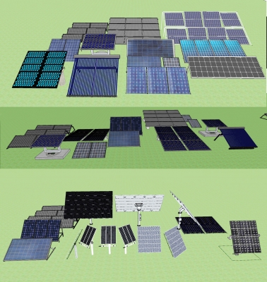 现代太阳能电池板光伏板su模型_