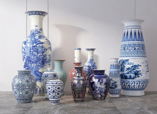中式花瓶 陶瓷 器皿3d模型