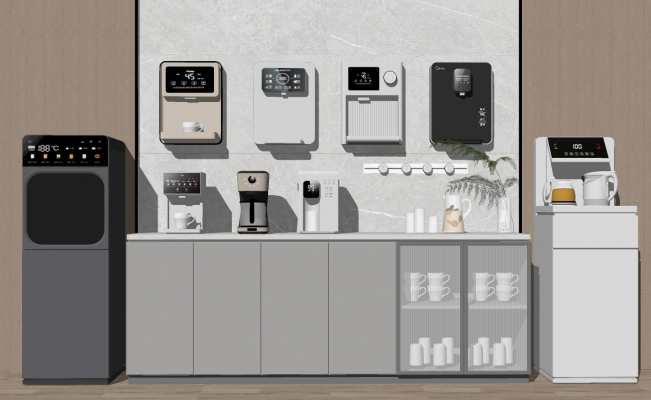 直饮机 饮水机，咖啡机橱柜su模型